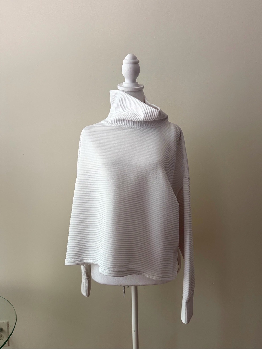 White Ribbed Turtleneck Women's Sweater